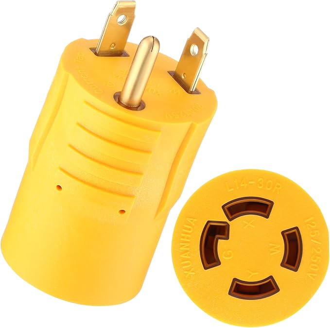 Kanayu NEMA TT-30P to L14-30R Generator Transfer Switch Adapter, 30 Amp 3 Prong to 4 Prong Lock RV Generator Plug Adapter to House Inlet Box(Yellow)