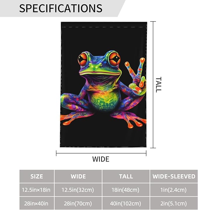 Delerain Colorful Peace Frog Garden Flag, 12.5 x 18 Inch Double Sided Design Weather Resistant Indoor & Outdoor Decoration Small Banner For Home Yard Lawn Patio Office