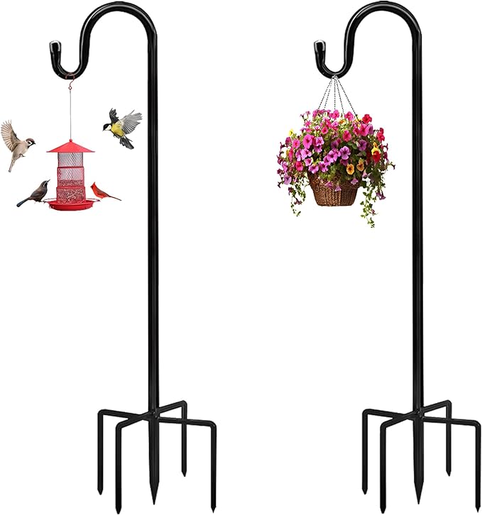 Bird Feeders Pole,Shepherds Hooks for Outdoor 2 Pack 48 Inch Bird Feeders for Outdoors with 5 Prongs Base Hanging Planters for Outdoor