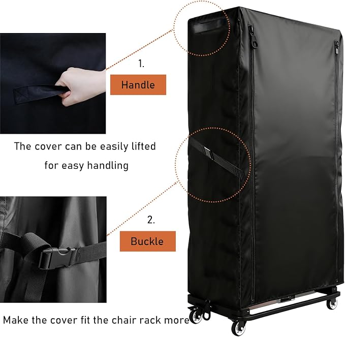 Folding Chair Rack Cover for VEVOR Folding Chair Rack, Waterproof Chair Cart Cover, Dust Proof Chairs Storage Dolly Chairs Holder Covers- 46” L x 20" W x 72" H