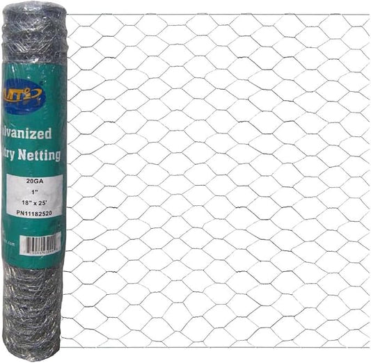 20GA Galvanized Hexagonal Poultry Netting Chicken Wire 18 inches x 25 feet x 1 inch Mesh