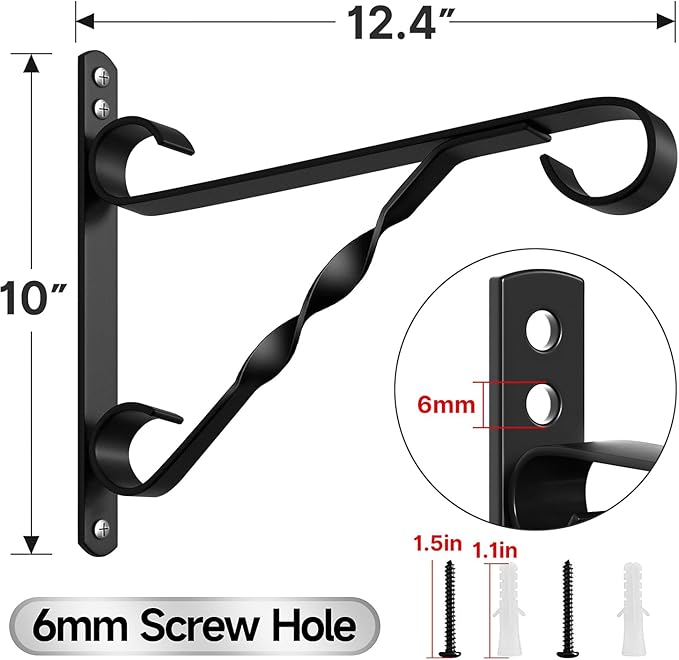 AMAGABELI GARDEN & HOME 2 Pack Hanging Plant Brackets Outdoor 10 inch Metal Fence Wall Plant Hanger Hooks for Hanging Flower Baskets Bird Feeders Lanterns Wind Chimes Rust-Resistant Black