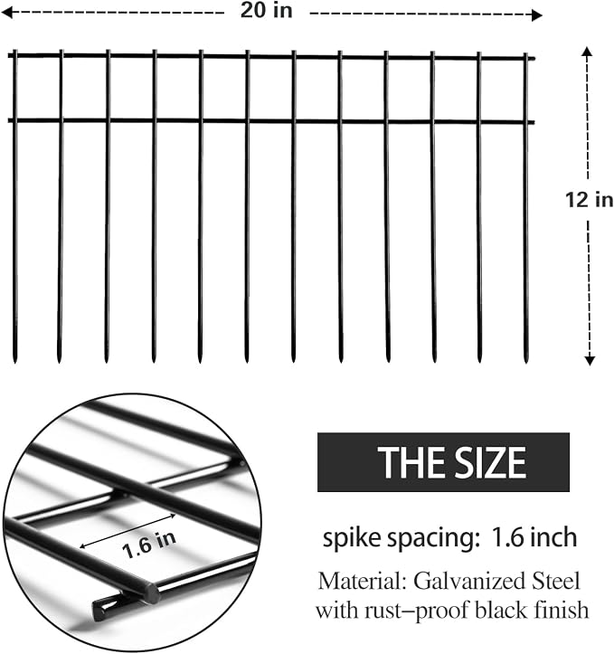 Adavin Small or Medium Animal Barrier Fence,20pack Black 20 In(L)X12 In(H) 1.6in Spacing No Dig Fence For Dogs, Metal Heavy Duty Fence for Cats Rabbits Critters, Garden Fencing For Yard. Total 33.5 Ft