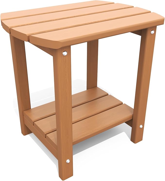 THOEOE Adirondack Outdoor Side Table, 2-Tier Sturdy Patio End Table Weather Resistant, Morden Side Table for Patio, Pool, Porch, Wood