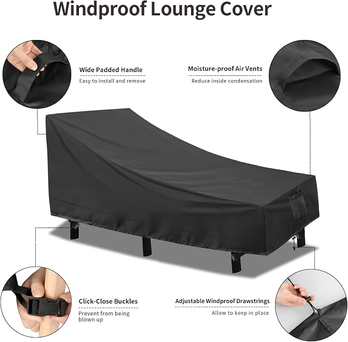 PureFit Outdoor Chaise Lounge Cover, Lounge Chair Covers Waterproof Patio Furniture Lounge Chair Cover, UV Resistant & Weatherproof, 2 Pack, 78"L x 35.5"W x 33"H Inches, Black