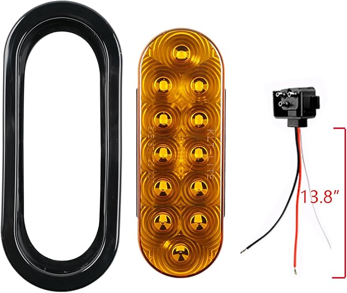2PCS 6 Inch Oval Red LED Trailer Tail Lights, IP65 Waterproof Surface Mount Stop Brake Turn Signal Lights for Truck RV Boat Marine Camper, DOT Compliant Rear Trailer Lighting Kit (Yellow, 12 LED)