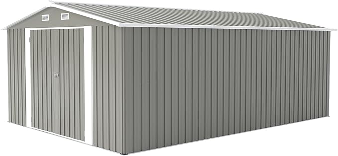 YOPTO 10x14 FT Outdoor Storage Shed, Extra Large Metal Garden Shed with Waterproof Roof, 4 Vents and 3 Lockable Doors,All-Weather Tool Shed Storage House for Backyard, Patio, Lawn,Light Grey
