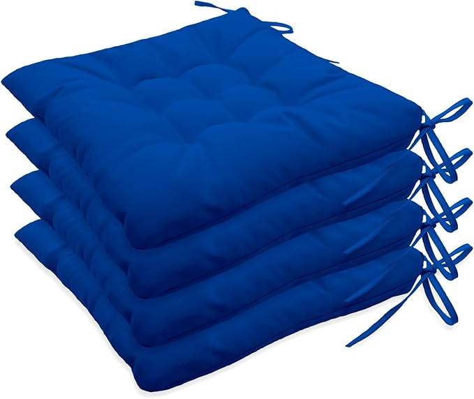 Outdoor Indoor Tufted Chair Cushions, Seat Cushions with Ties, Chair Pads Waterproof for Porch Kitchen Office Garden Royal Blue 16" x 16", Set of 4