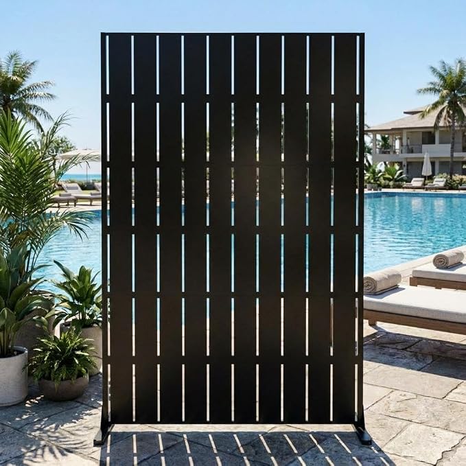 3-Panel Freestanding Metal Privacy Screen, 72" h x 47" w Per Panel, Indoor Outdoor Room Divider with Stand for Patio, Garden, Balcony, Deck, Weather-Resistant Decorative Fence Panel