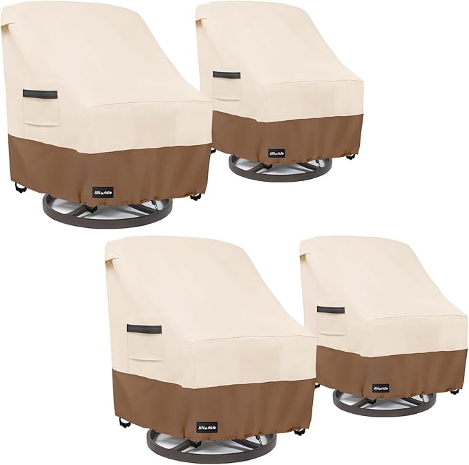 ANartcle Swivel Patio Chair Cover 4 Pack,600D Waterproof Heavy Duty Outdoor Chair Cover(28 W x 33 D x 36 H inches),Patio Furniture Covers,Outdoor Furniture Covers Waterproof,Beige&brown