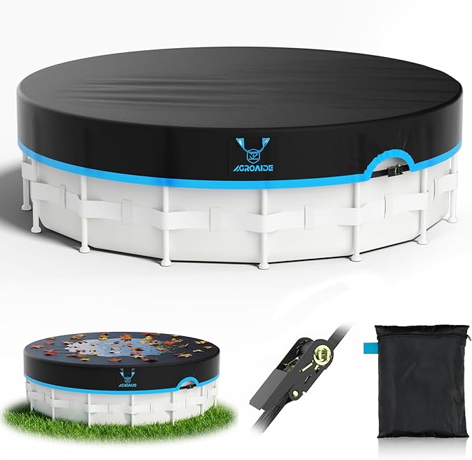 24ft Round Pool Cover Above Ground, Ratchet Tie Downs with 1500 lbs Break Strength - Upgraded Snug Fit, 420D Tear Resistant Fabric