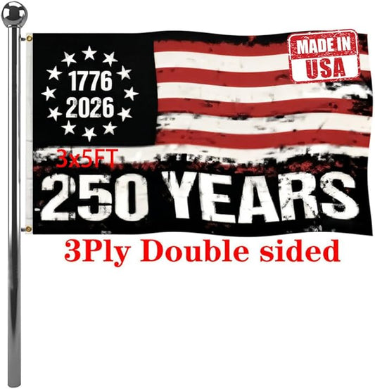 Jayus Double Sided 250th Anniversary American USA Flags 3x5 Outdoor- Vivid Colors 3Ply 1776-2026 250 Years Birthday Patriotic Flags Banners- Heavy Duty 100% Polyester with 2 Brass Grommets