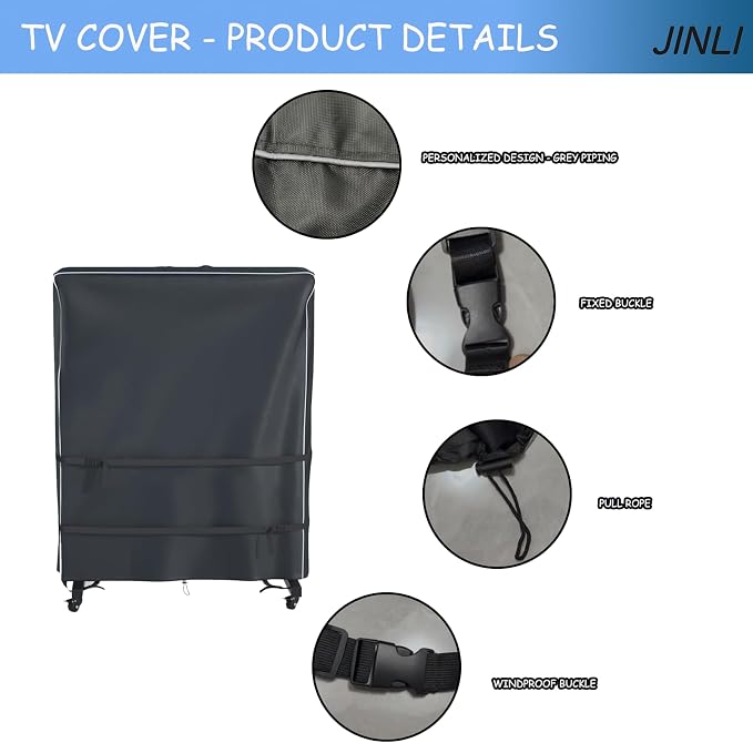 JINLI 65-70 inch outdoor TV trolley cover, courtyard TV cover, Oxford fabric waterproof and dustproof, triple windproof design, compatible with rolling/mobile stand