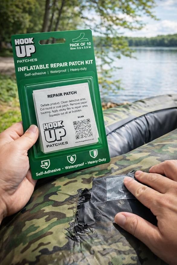 HOOK UP Inflatable Repair Patches – Heavy Duty Peel & Stick Patch Kit for Pool Floats, Air Mattresses, Inflatables & PVC – Waterproof, No Glue Needed (10 Pack) (2.5” x 2.5”, Pack of 10)