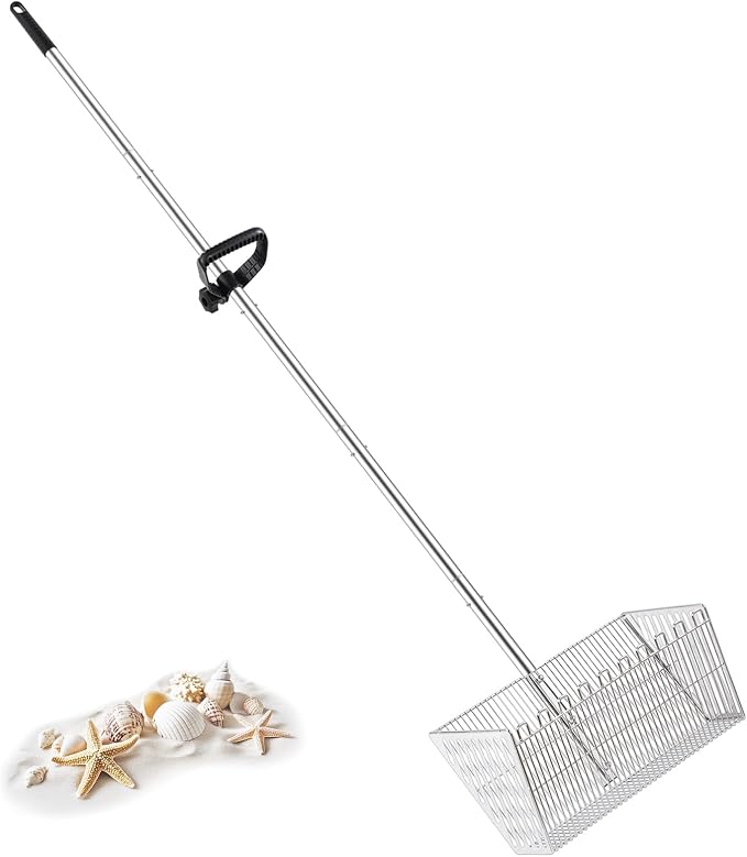Sand Flea Rake for Beach：Metal Detachable Sand Sifter with 70in Handle,Portable Shark Tooth Sifter,Sturdy Beach Shovel for Shell,Flea,Suitable for Beach Camping,Parent-Child Activities