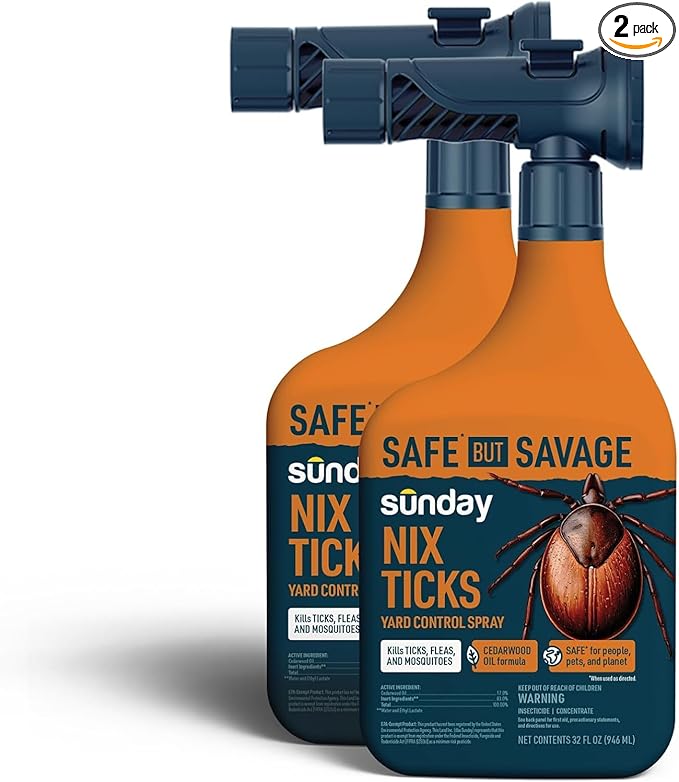 Sunday Nix Ticks - Tick Control Spray - Ready-to-Use - Concentrated Cedar Oil - Helps Kill Ticks, Tick Larvae, Fleas, and Mosquitos - Lasts up to 4 Weeks - 32 Fl Oz, 2-Pack