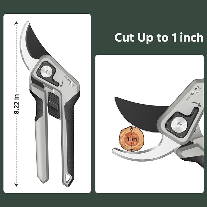 PrunePro Pruning Shears for Gardening Professional Bypass Hand Pruner Up to 1 Inch Cut Capacity Sharp Stainless Steel Blade Garden Scissors Plant Flower Garden Clipper Grey 1 Pack