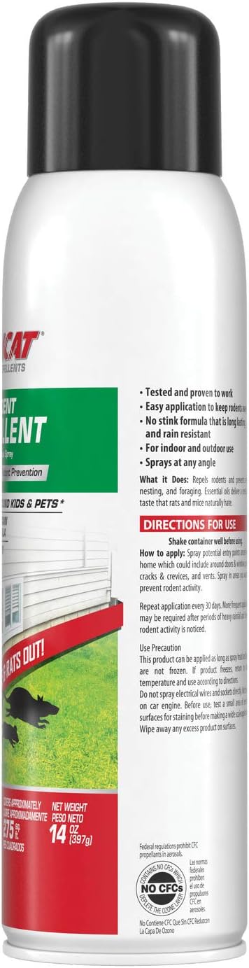 Tomcat Rodent Repellent Continuous Spray - Indoor and Outdoor Mouse and Rat Deterrent, No-Stink Cinnamon, Peppermint and Garlic Essential Oil Formula, 2-Pack