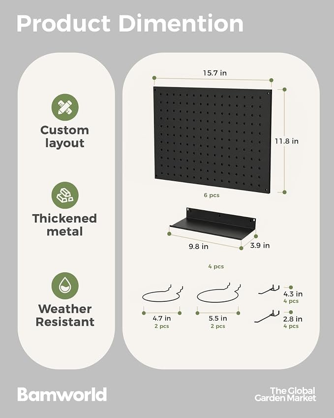 Bamworld Wall Mounted Plant Stand Indoor Outdoor Metal Pegboard Plant Wall Shelf Floating Plant Shelves for Wall Hanging Plant Holder for Office Living Room Decor 11.8x15.7in 6 Pcs Black