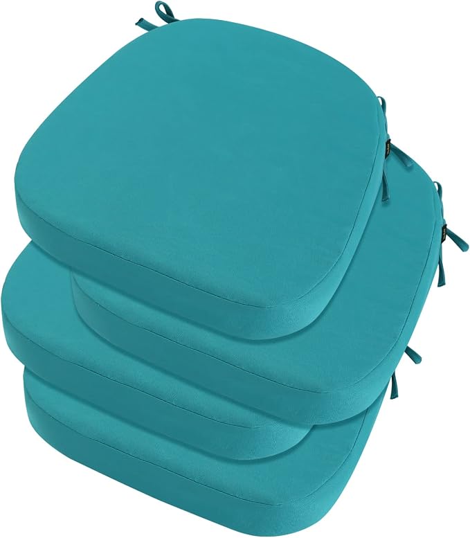 idee-home Outdoor Chair Cushions Set of 4, 19" x 19" x 3" Thick D-Shaped Patio Furniture Outdoor Seat Cushions Waterproof with Ties, Dining Pads
