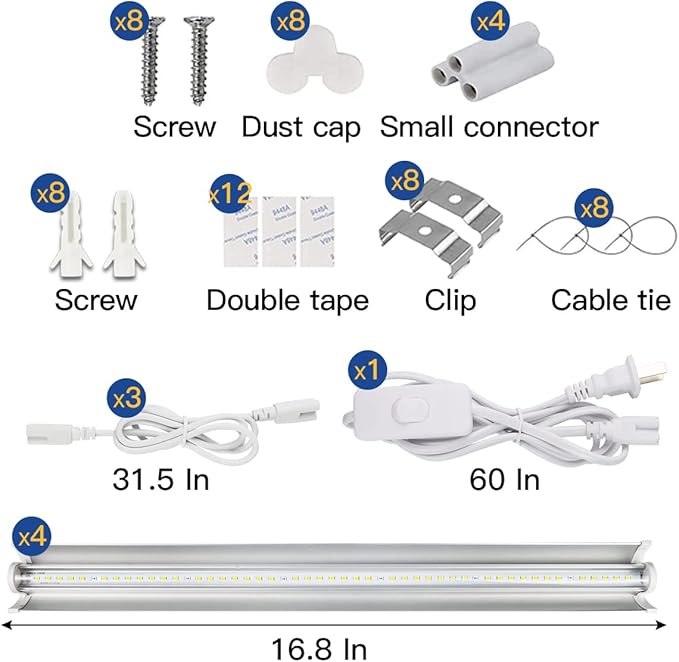 GYTF T5 LED Grow Lights, 204pcs Bulb 5000K White Full Spectrum Plant Light Strips for Indoor Plants, Shelves Greenhouse Seedling, End-to-End Connectable with V-Shaped Reflector