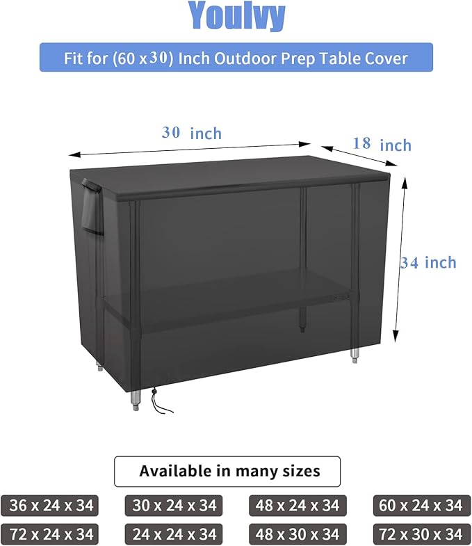 Outdoor Prep Table Cover 30 Inch, Waterproof Fadeproof UV Resistant Patio Stainless Steel Metal BBQ Table Cover All Season Protection for Outdoor Table - 30 X 18 X 34 Inch