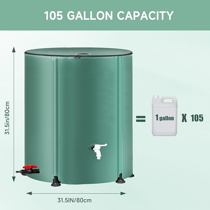 Collapsible Rain Barrel Water Storage Containers-105 Gallon Portable Rainwater Collect System Water Tank to Collect Rainwater from Gutter Downspout Water Catcher with Spigots,Filter＆Overflow Kits
