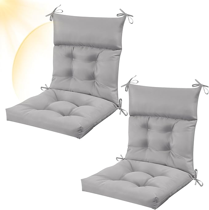 Sintuff 2 Pcs 44 x 21 x 4 Patio Chair Cushions Outdoor Chair Cushion Seat/Back Tufted Pillow with Ties Water Resistant Replacement Indoor Patio Furniture Outdoor Furniture (Solid Color,Light)