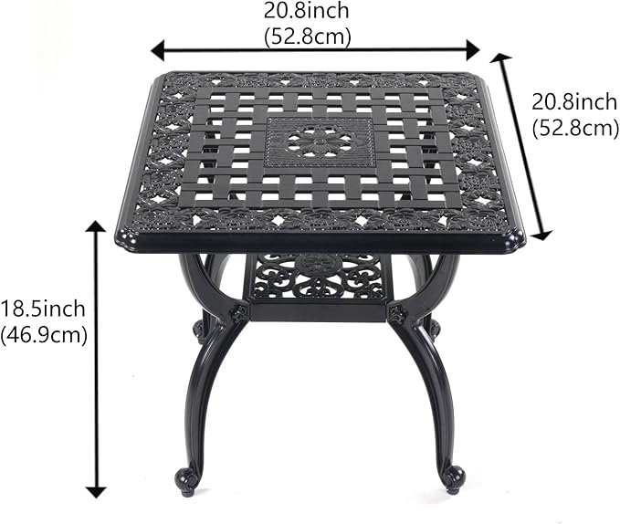Mandolin Outdoor Patio,Rust -Resistant Cast Aluminum Side Table,Weather Resistant End Table，Coffee Table， Perfect for Patio, Backyard Or Garden. W 20.8" X H18.5(Aluminum Square, Black)
