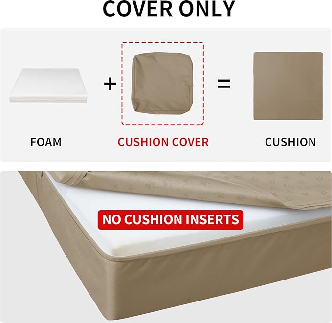 Easy-Going Waterproof Patio Cushion Covers 20x18x4 inch 4 Pack Replacement Non-Slip Outdoor Seat Cushion Slipcover with Zipper. Camel