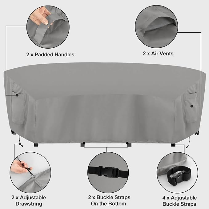 OutdoorLines Waterproof Curved Outdoor Sectional Cover - UV Resistant Windproof Patio Sectional Sofa Covers for Deck, Lawn and Backyard, Heavy Duty Furniture Covers (190Lx36Dx39Hx128FL, Grey)