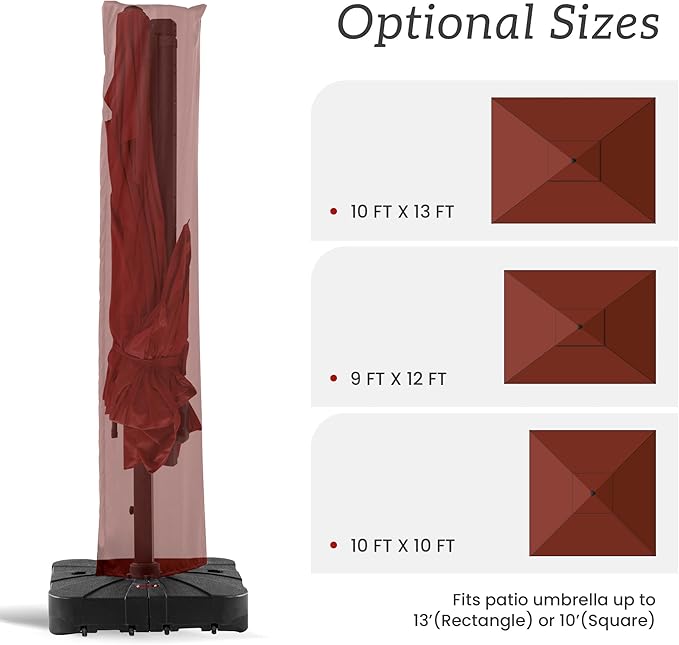 Patio Umbrella Cover Waterproof UV Resistant Outdoor Cantilever Umbrella Covers with Zipper and Rod, Wine Red