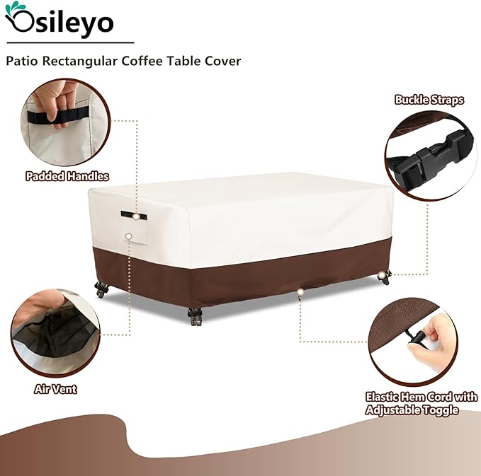 Outdoor Patio Coffee Table Cover, Waterproof Rectangular Patio Side Table Cover,Patio Furniture Covers,36 x 24 x 16 inch,Beige & Brown