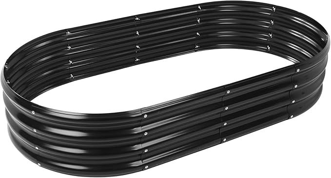 YSEJOMP 5X2.7X1 FT Oval Galvanized Metal Garden Raised Bed/Plant Box for Planting,32 Inches Diameter Iron Fire Pit Ring,Small Animal Fence-3 in 1 Modular Design in Black (Black, 60X32X11.5 Inches)