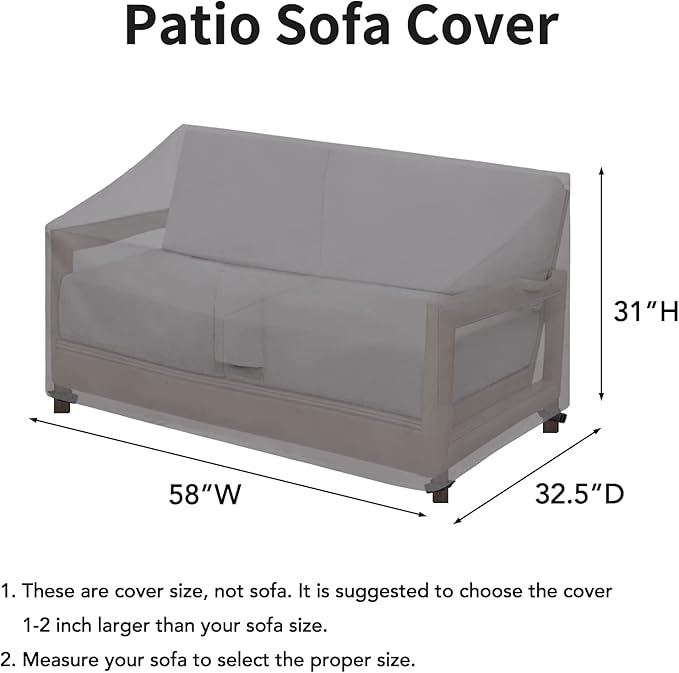 Easy-Going Waterproof Patio Sofa Cover UV Resistant 2 Seater Outdoor Loveseat Cover Weatherproof Lawn Patio Furniture Cover with Tape Sealed Seam (58Wx32.5Dx31H inch, Grey)
