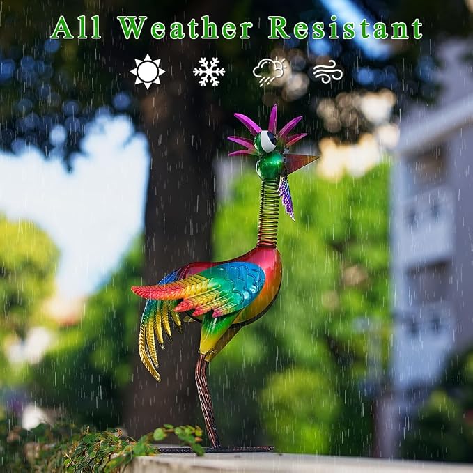 Metal Wacky Rooster Garden Statue, 18'' Rooster Decor Yard Statue Decorations Outdoor, Chicken Yard Art for Outside, Patio, Backyard, Lawn(Colorful)