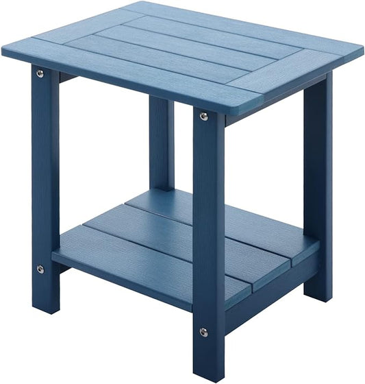 Meluvici Double Adirondack Outdoor Side Table Weather Resistant, Outdoor Rectangular Patio End Table for Adirondack Chair, Dark Blue