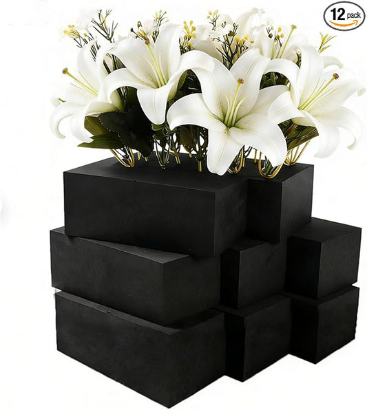 12 Pack Black Floral Foam Blocks, 6"x3"x2.5" Reusable & Water Absorbent Wet Foam for Artificial Silk Flowers, Wedding, Home Decor & Outdoor Planters