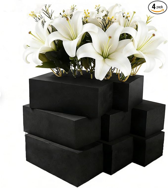 4 Piece Reusable Floral Foam Blocks black, 9 x 3 x 3 Inch, Water Resistant, for Artificial Flower Arrangements, Outdoor Planters, Wedding Decor (4, 9 * 3 * 3)
