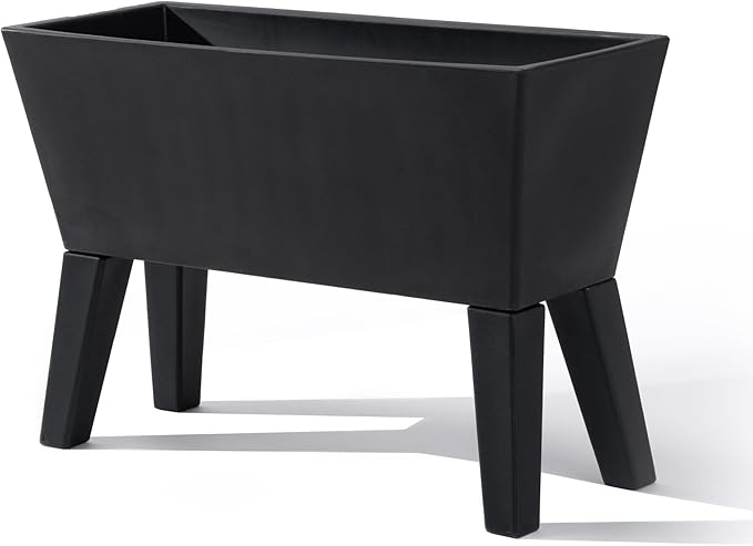 Step2 Tremont Raised Planter, Large Planters for Outdoor Plants, Gardening and Flower Pot for Patio or Porch, Efficient Drainage, Durable Plastic, Black, 1-Pack