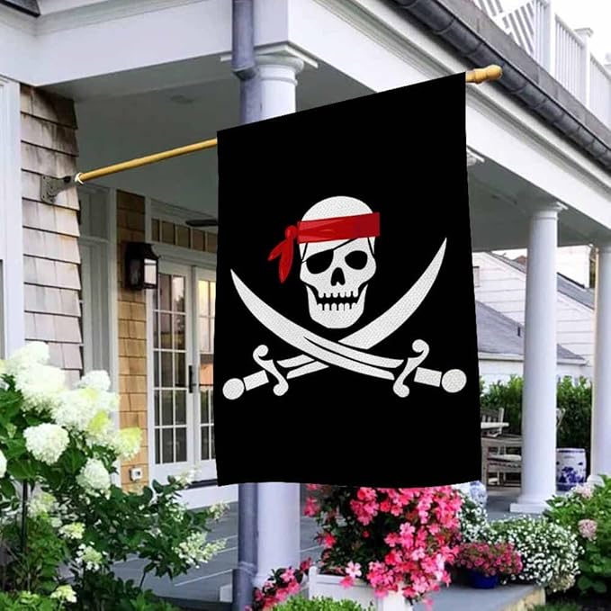 AOYEGO Pirate Flag House Flag 28 x 40 Inch Large Vertical Double Sided Jolly Roger Skull With Crossed Bones Seasonal Outside Décor for Garden Yard Farmhouse Flags