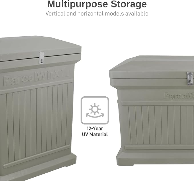 RTS Home Accents Parcelwirx Premium Horizontal Storage Cabinet/Package Delivery Drop Box with Hinged Lid, Prestige Pewter