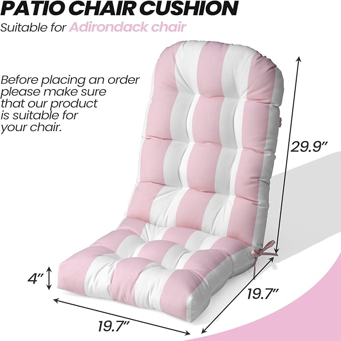 Crestlive 50x20x4 Inch Adirondack Chair Cushion Outdoor Rocking Chair Cushions Water Resistant High Back Patio Thick Replacement Cushions Pink Stripe