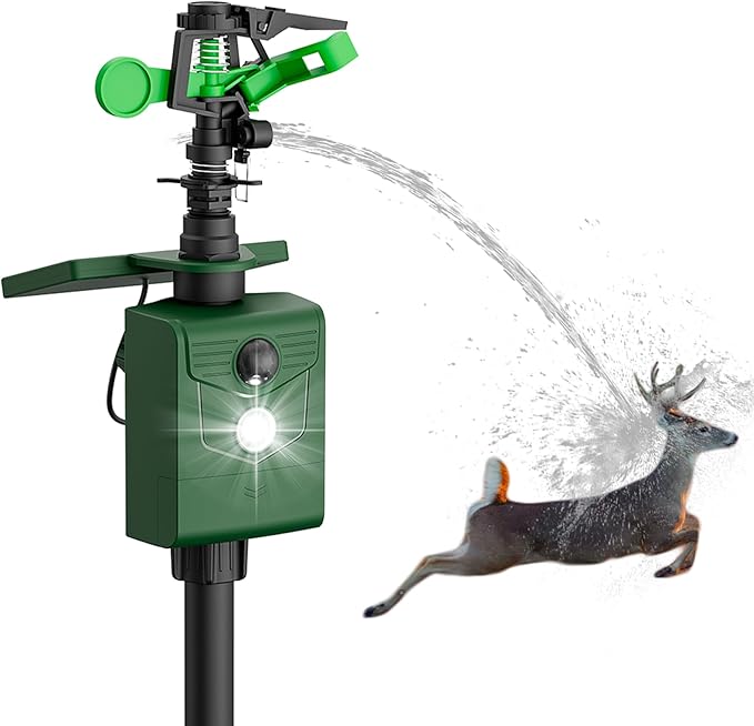 Solar Motion Activated Sprinklers for Animal Deterrent 1 Pack Cat Repellent Animal Sprinkler Repeller with Motion Sensor Flashing Lights Deer Rabbit Bird Squirrel for Yard Lawn Farm Backyard