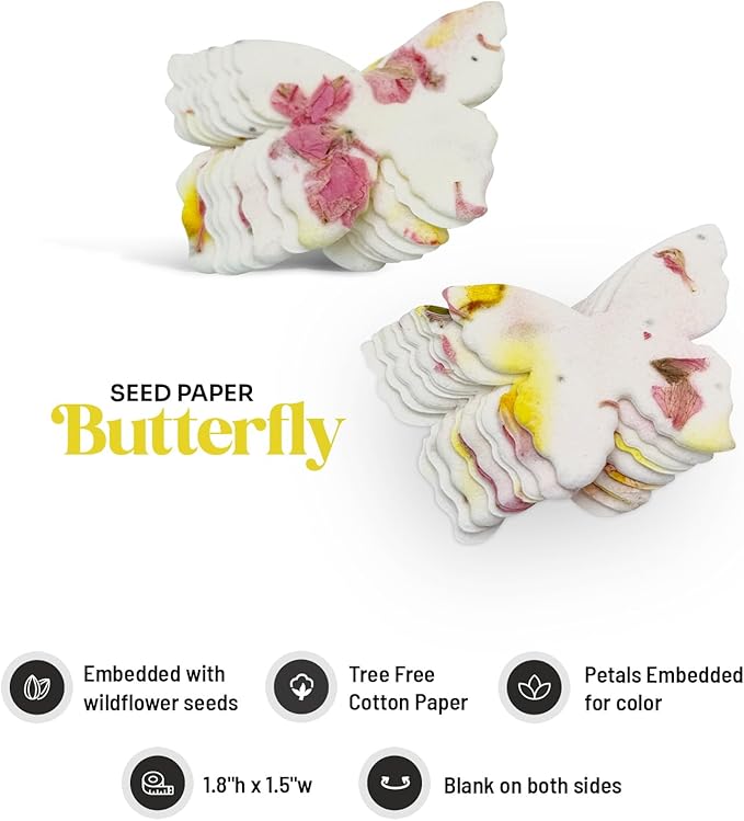 50pcs Small Pink & Yellow Butterfly Seed Paper – Writable & Plantable Wildflower, Mom's Gift for Mother’s Day, Use for Wedding, Baby Shower, Party Favors & Easter Decorations