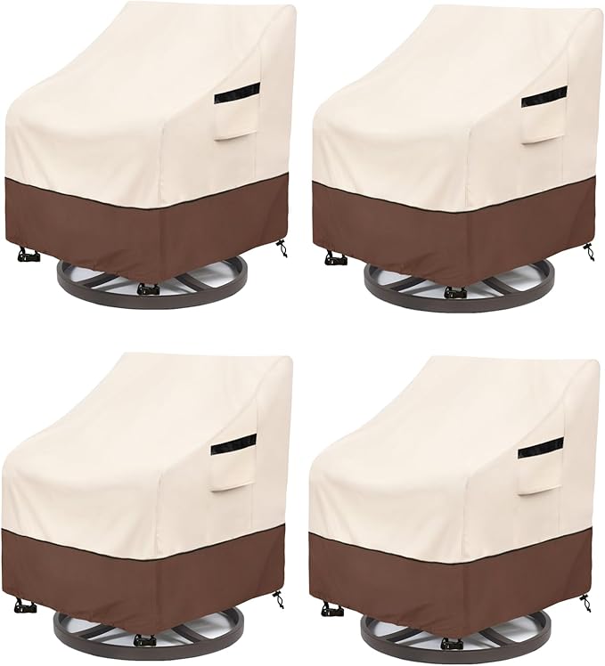 Patio Swivel Chair Cover 4 Pack,Waterproof Heavy Duty Patio Chair Covers,Swivel Chair Cover for Outdoor Furniture Covers Waterproof(35 W x 37 D x 36 H inches),Beige&Brown