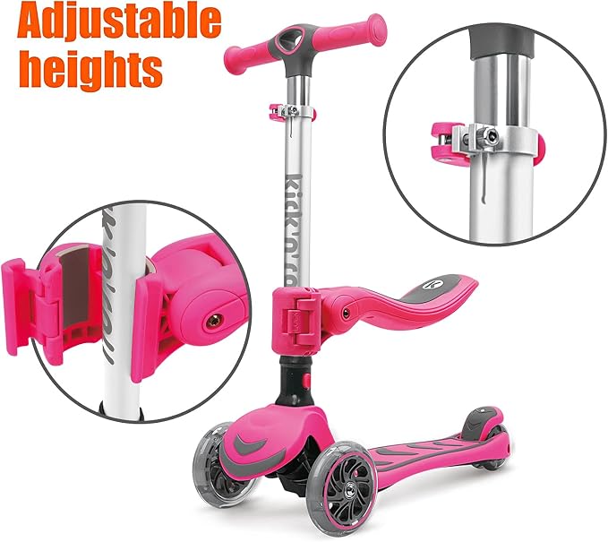 Kicknroll 3-Wheel Scooter for Kids Ages 3-12 with Light-Up Wheels, Folding Design, Adjustable Height, Extra Wide Deck (110 lbs Max)