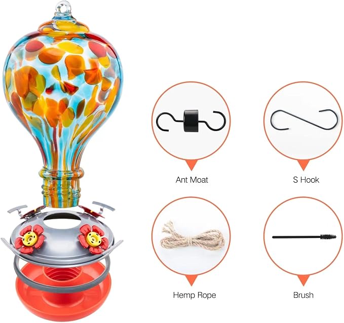 Muse Garden Hummingbird Feeders Blown Glass Hummingbird Feeder, Garden Backyard Decor for Outside, 32OZ, Hawaii Beach | Muse Garden Hummingbird Feeders Blown Glass Hummingbird Feeder, Garden Backyard Decor for Outside, 32OZ, Hawaii Beach