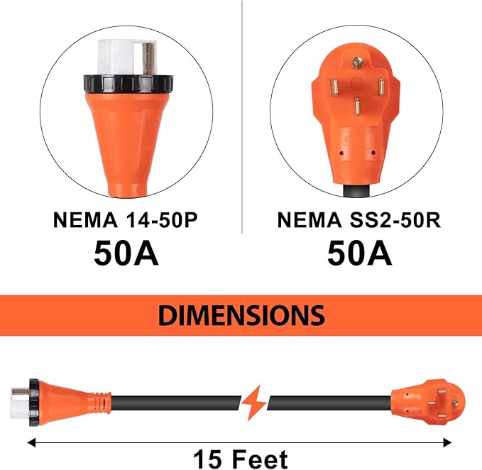 WELLUCK 50 Amp Emergency Power Combo Kit with SS2-50 Inlet Box and 15 FT Cord, NEMA 14-50P to SS2-50R RV Power Extension with Grip Handle, ETL Listed