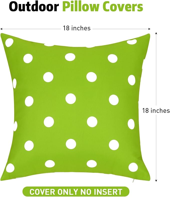 SquarePie Outdoor Pillow Covers Set of 2 Waterproof Decorative Throw Pillow Cases Patio Cushion Covers for Spring Couch Balcony Bench,18x18 inch Green Polka Dot